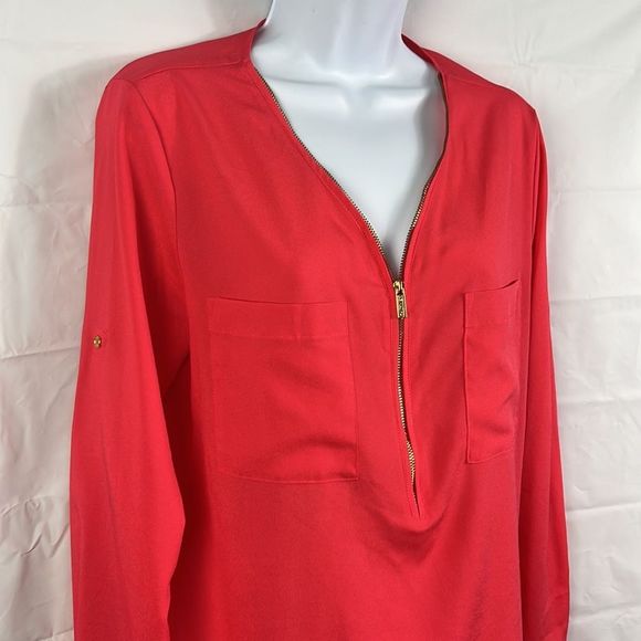 Calvin Klein, coral pink half zip long sleeve blouse size medium - Picture 2 of 7